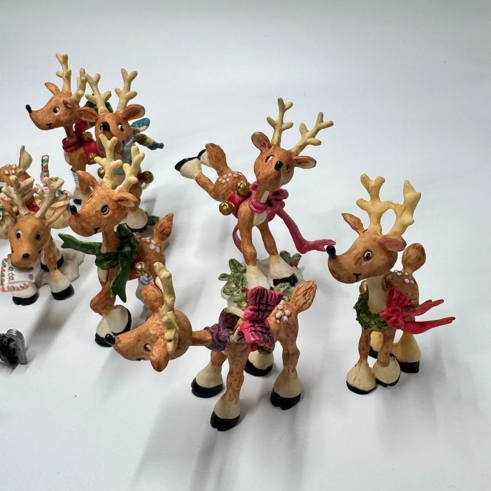Vintage Enesco Sandi Zimnicki Reindeer Figurines Lot 1990s Christmas Decor